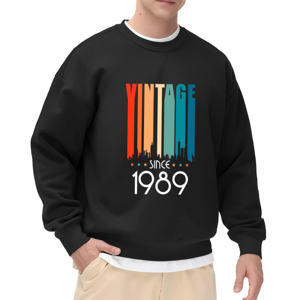 Vintage Since 1989 Sweatshirt | Retro City Skyline Gradient Graphic Crewneck, 80s Born Pullover Top, 1989 Birthday Gift for Men Women