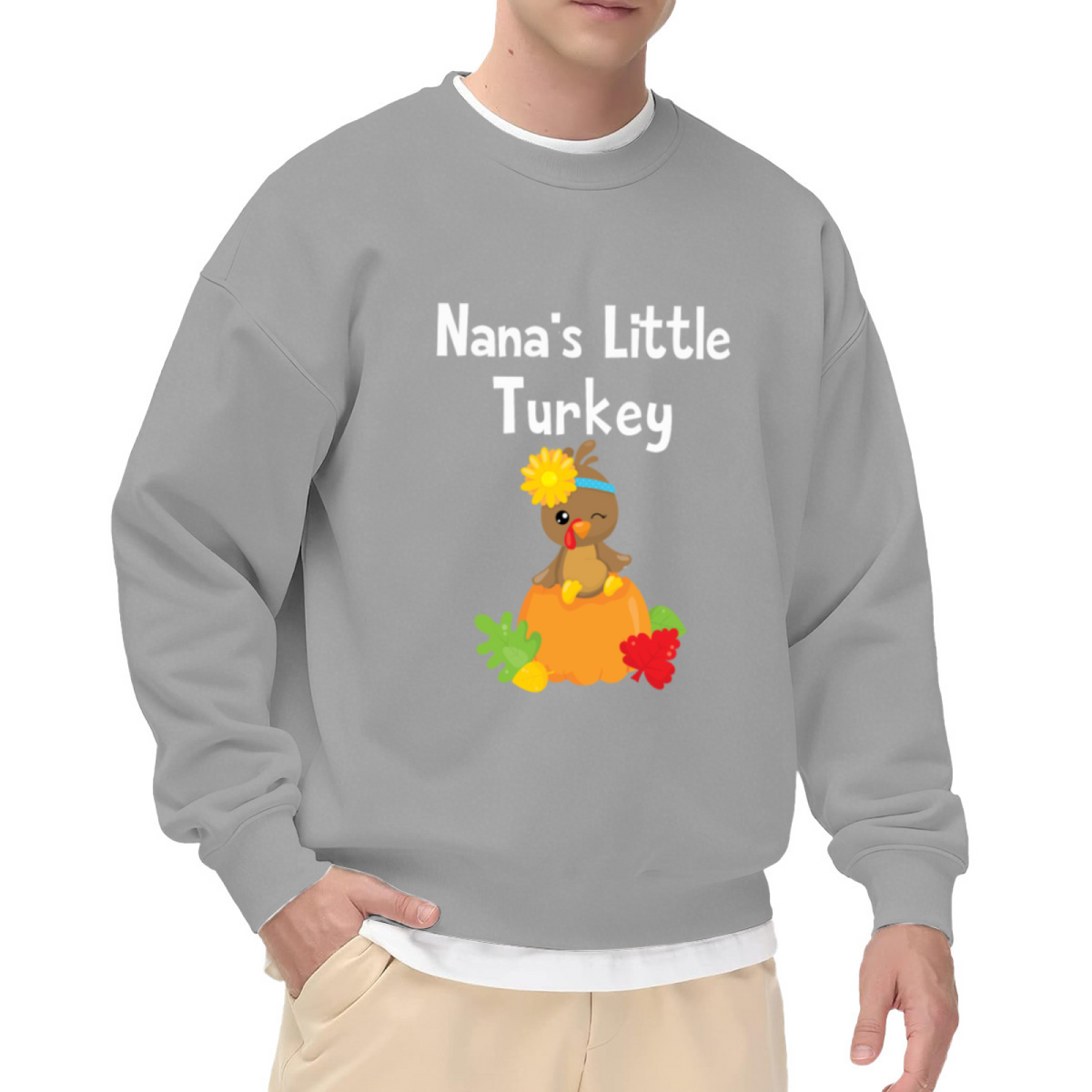 Nana's Little Turkey Cute Baby Turkey Pumpkin Crewneck Sweatshirt | Thanksgiving Family Pullover, Grandma Gift