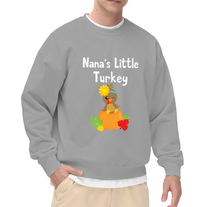 Nana's Little Turkey Cute Baby Turkey Pumpkin Crewneck Sweatshirt | Thanksgiving Family Pullover, Grandma Gift