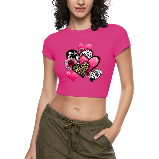 Cow Print & Leopard Heart Hot Pink Crop Top ¨C Cute Coquette Summer Tee 3.