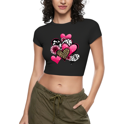 Cow Print & Leopard Heart Hot Pink Crop Top ¨C Cute Coquette Summer Tee 3.
