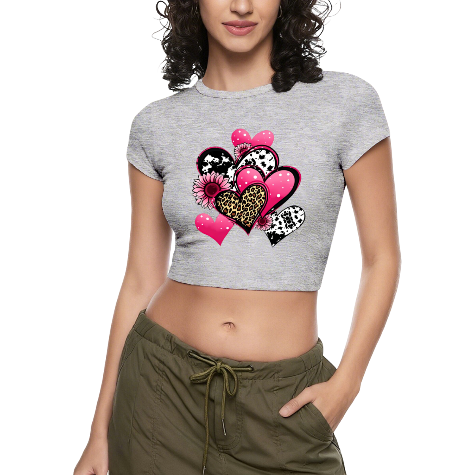 Cow Print & Leopard Heart Hot Pink Crop Top ¨C Cute Coquette Summer Tee 3.