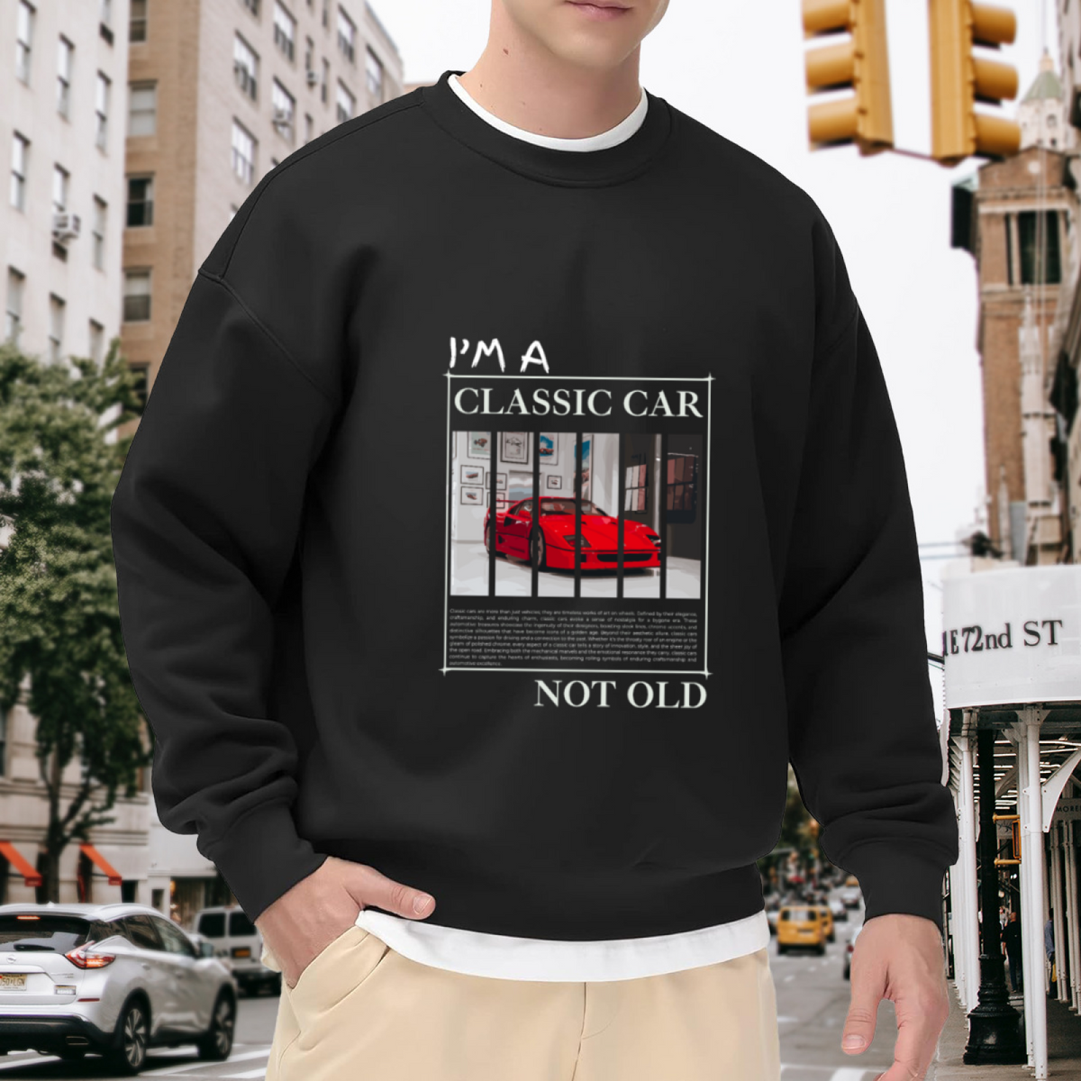 I'm A Classic Car Not Old Crewneck Sweatshirt, Super Car Magazine Print Pullover, Car Enthusiast Gift