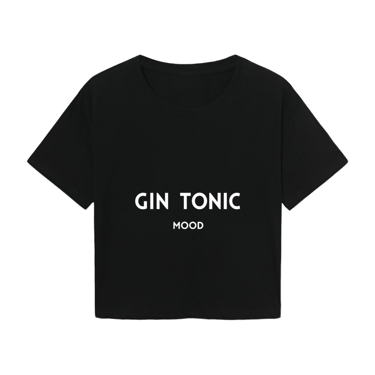 Minimalist Black Crop T-Shirt Printed With GIN TONIC MOOD Lettering