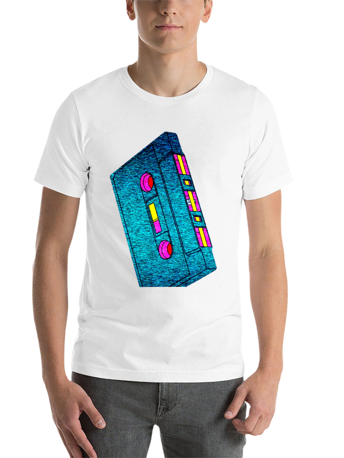 Retro Cassette Tape Graphic Tee - Black Cotton T-Shirt