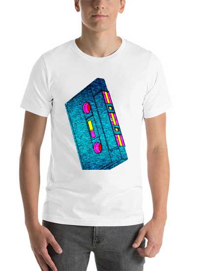Retro Cassette Tape Graphic Tee - Black Cotton T-Shirt