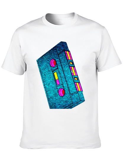 Retro Cassette Tape Graphic Tee - Black Cotton T-Shirt
