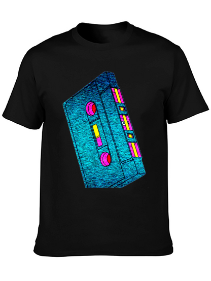 Retro Cassette Tape Graphic Tee - Black Cotton T-Shirt
