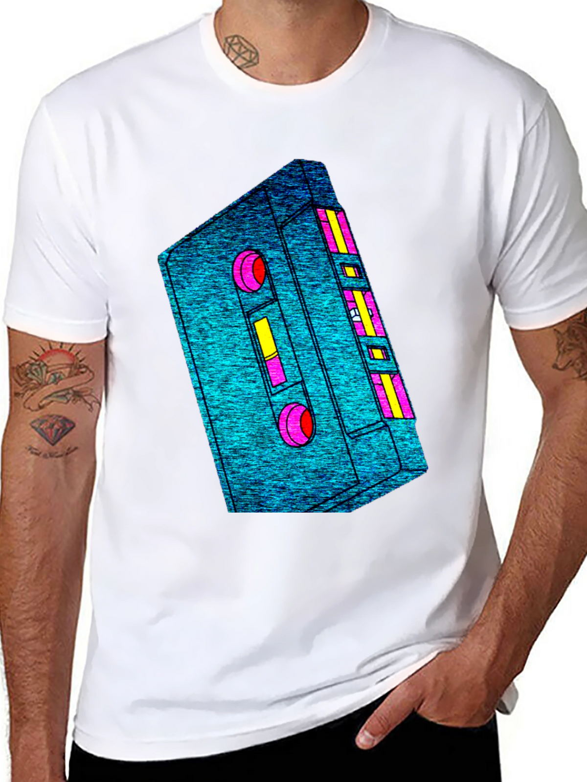 Retro Cassette Tape Graphic Tee - Black Cotton T-Shirt