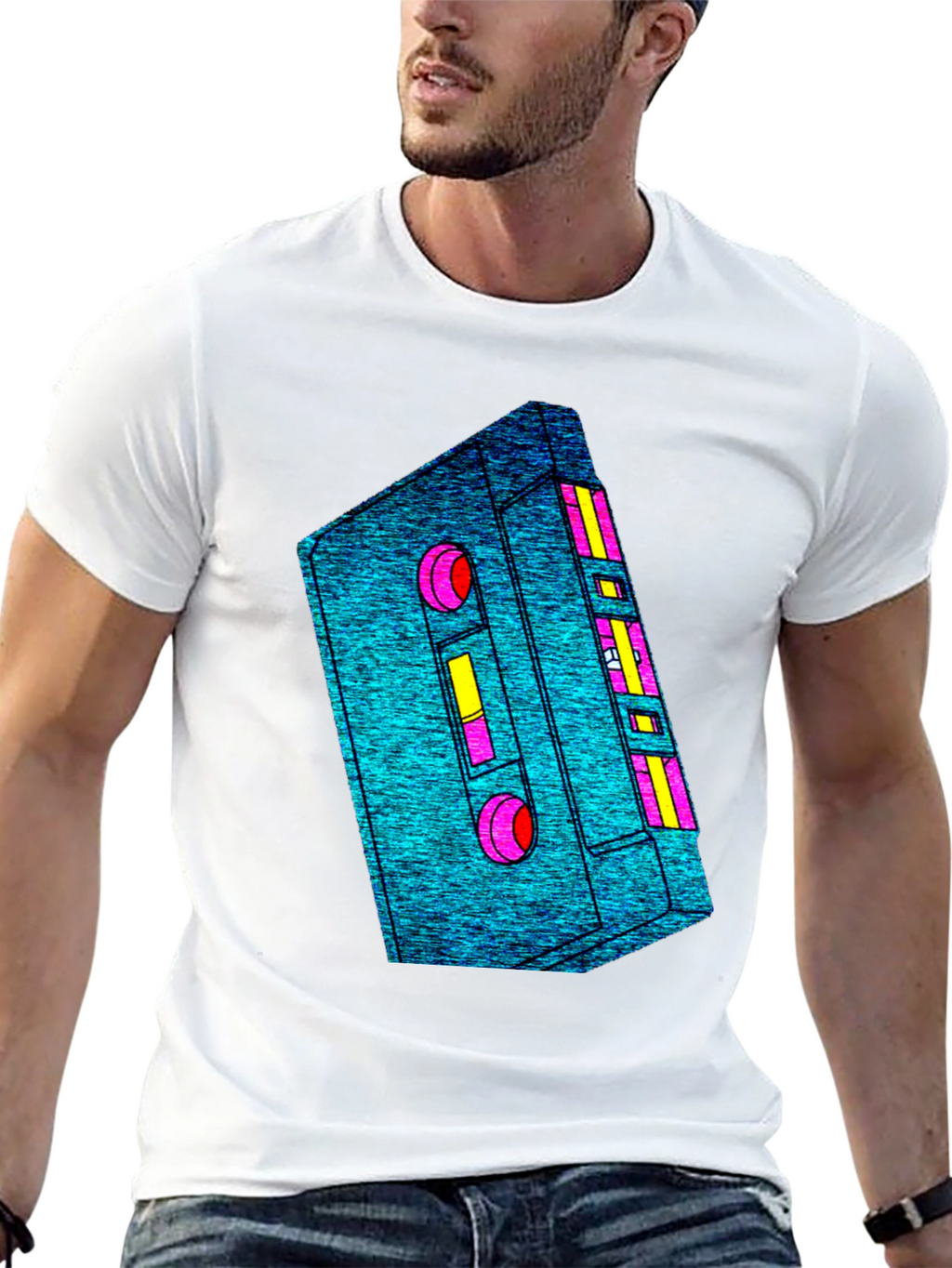 Retro Cassette Tape Graphic Tee - Black Cotton T-Shirt
