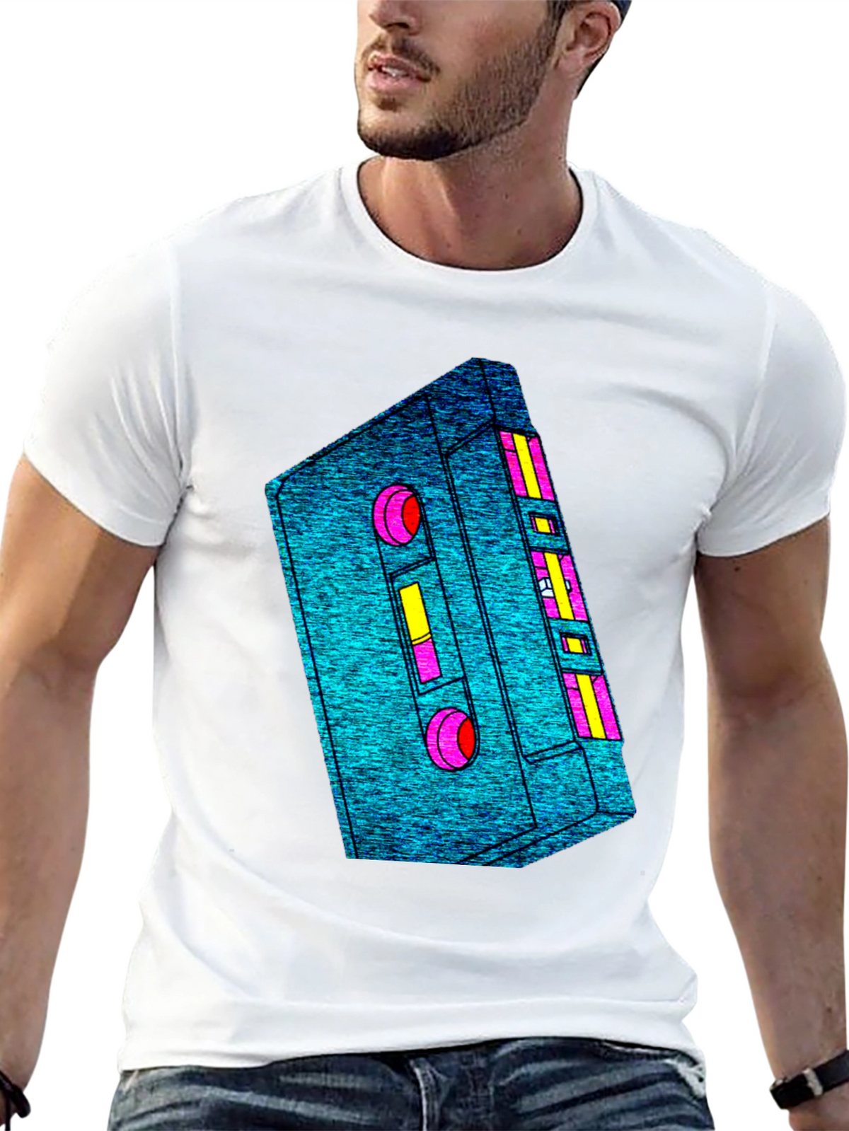 Retro Cassette Tape Graphic Tee - Black Cotton T-Shirt