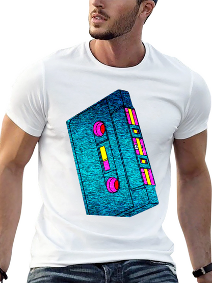 Retro Cassette Tape Graphic Tee - Black Cotton T-Shirt
