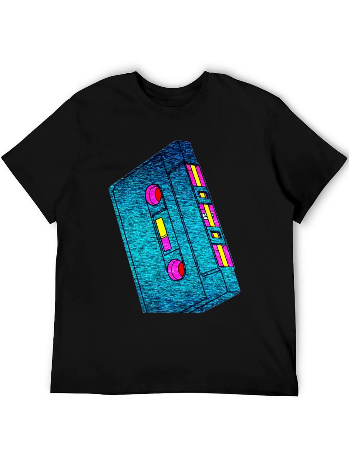 Retro Cassette Tape Graphic Tee - Black Cotton T-Shirt