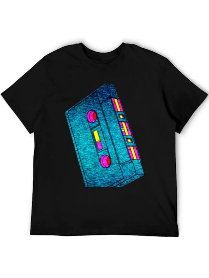 Retro Cassette Tape Graphic Tee - Black Cotton T-Shirt