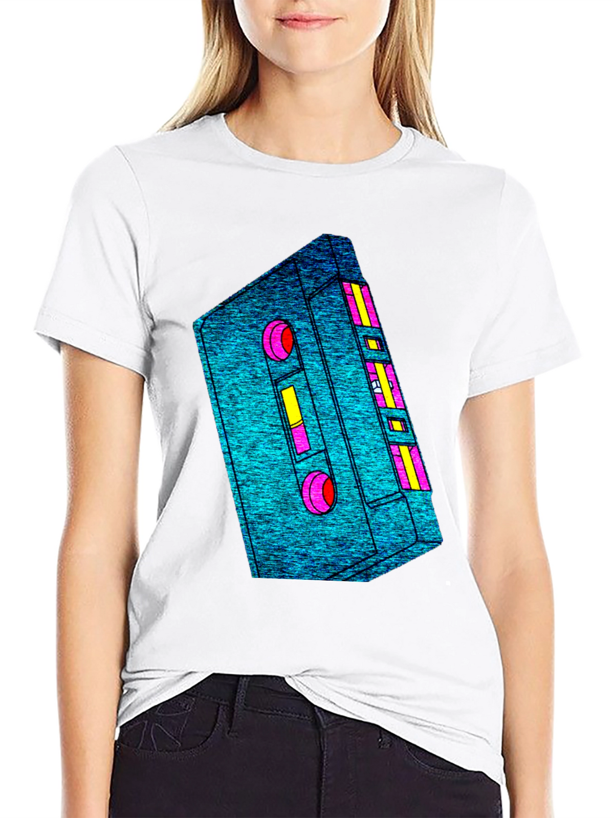 Retro Cassette Tape Graphic Tee - Black Cotton T-Shirt
