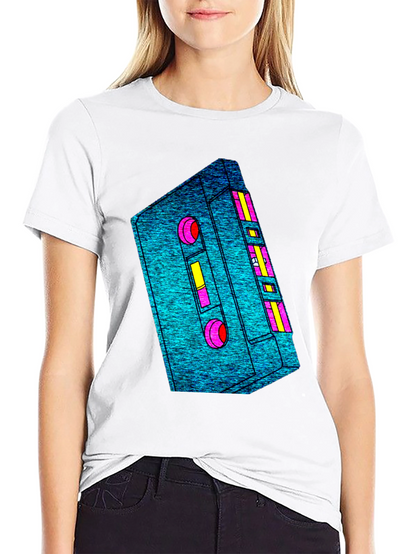 Retro Cassette Tape Graphic Tee - Black Cotton T-Shirt
