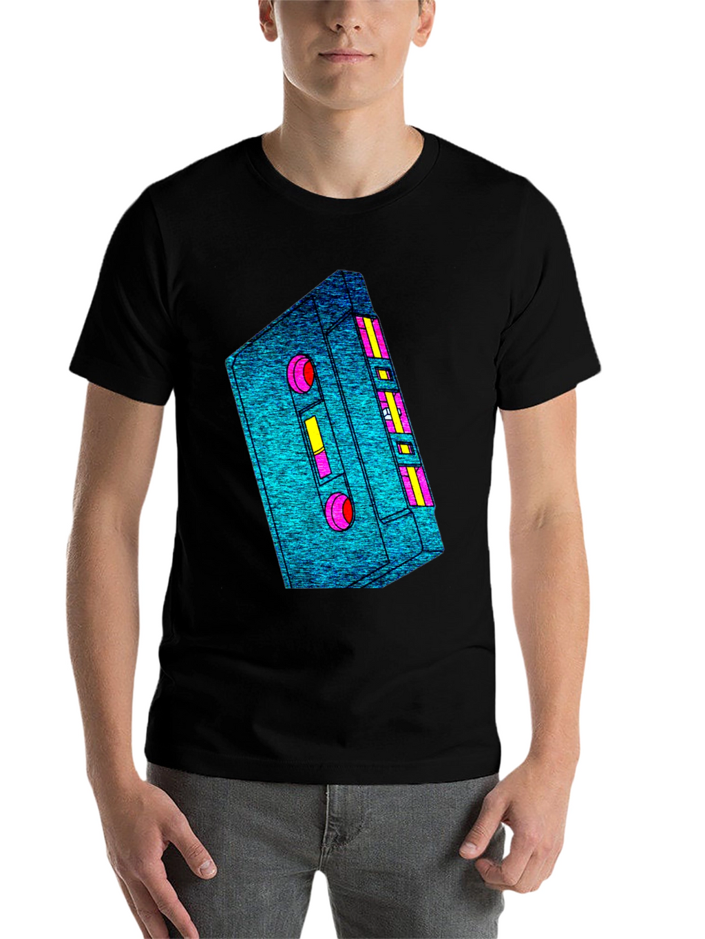 Retro Cassette Tape Graphic Tee - Black Cotton T-Shirt
