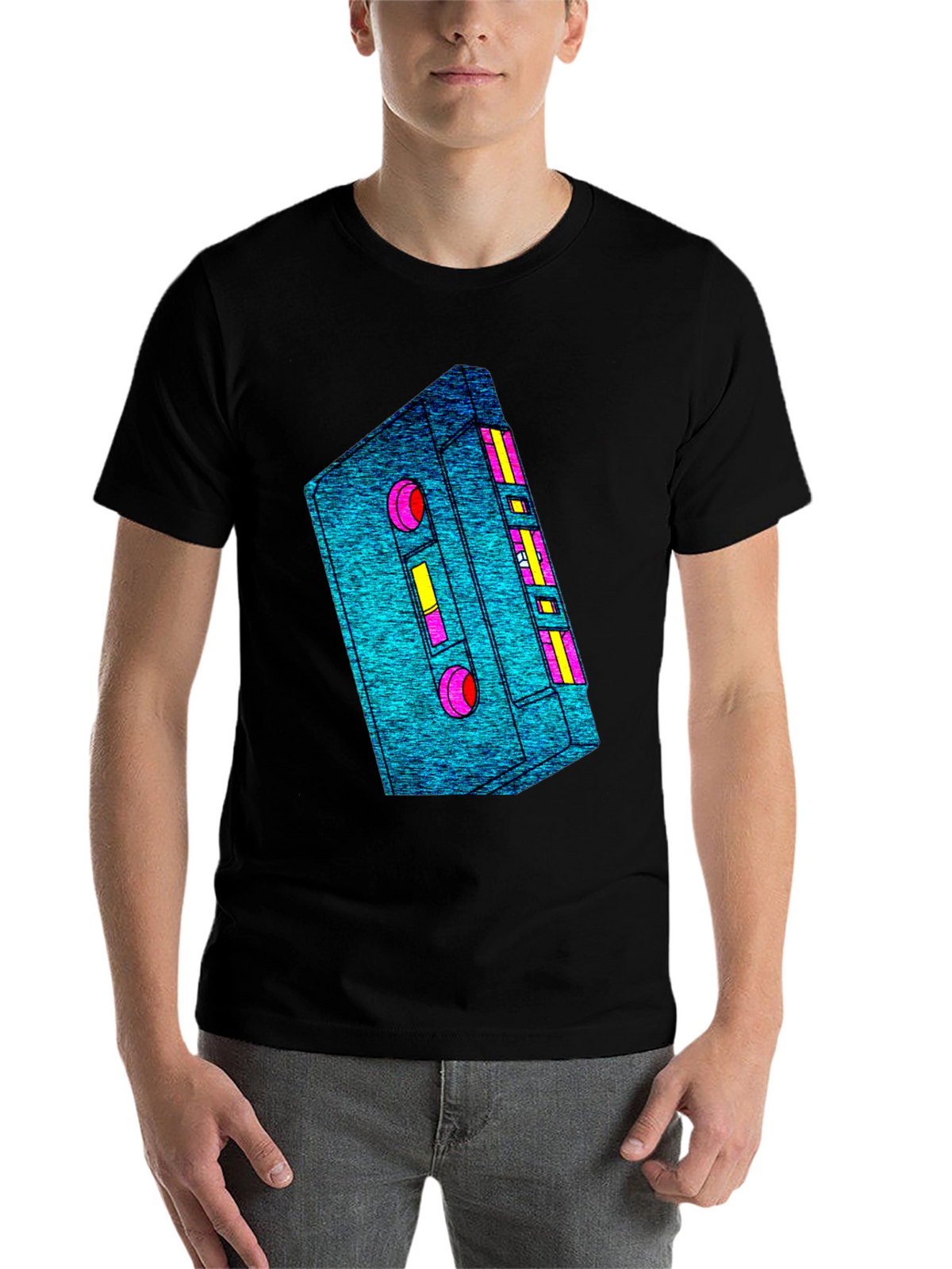 Retro Cassette Tape Graphic Tee - Black Cotton T-Shirt