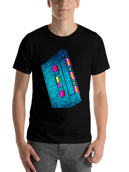 Retro Cassette Tape Graphic Tee - Black Cotton T-Shirt
