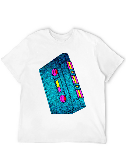 Retro Cassette Tape Graphic Tee - Black Cotton T-Shirt