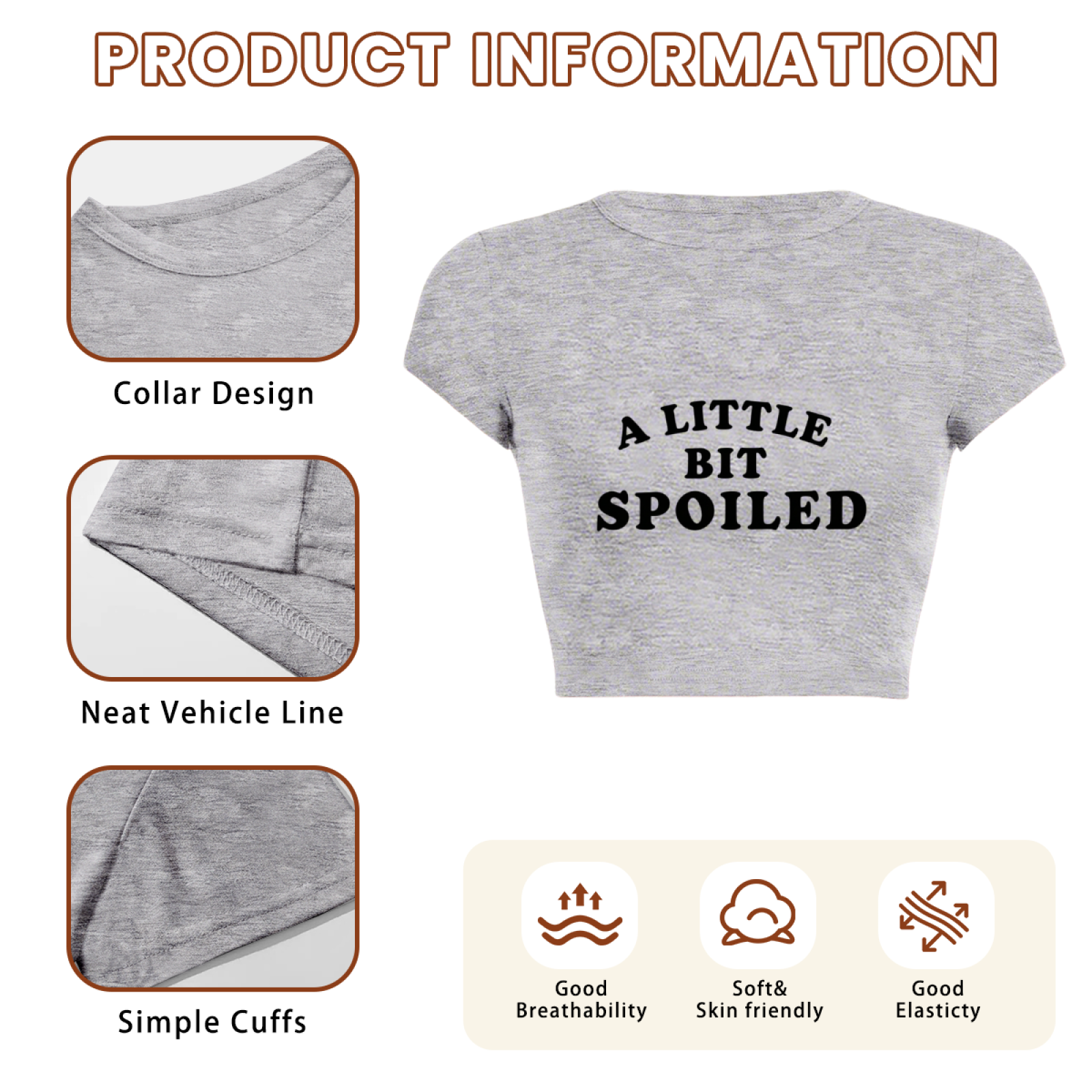 A Little Bit Spoiled Retro Grey Graphic Crop Tee ¨C Sassy Girl Streetwear