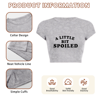 A Little Bit Spoiled Retro Grey Graphic Crop Tee ¨C Sassy Girl Streetwear