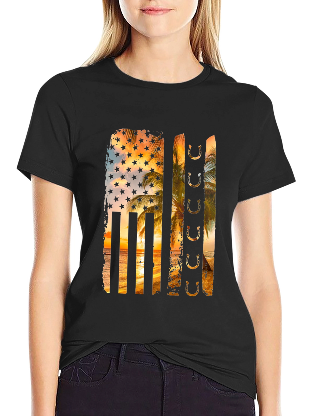 Tropical American Flag Horseshoe Graphic Tee