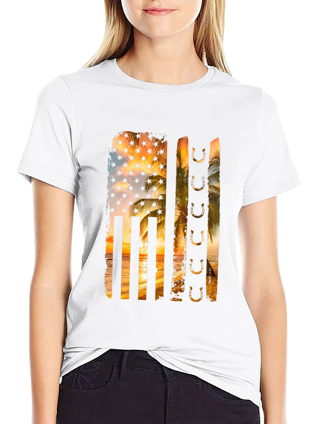 Tropical American Flag Horseshoe Graphic Tee
