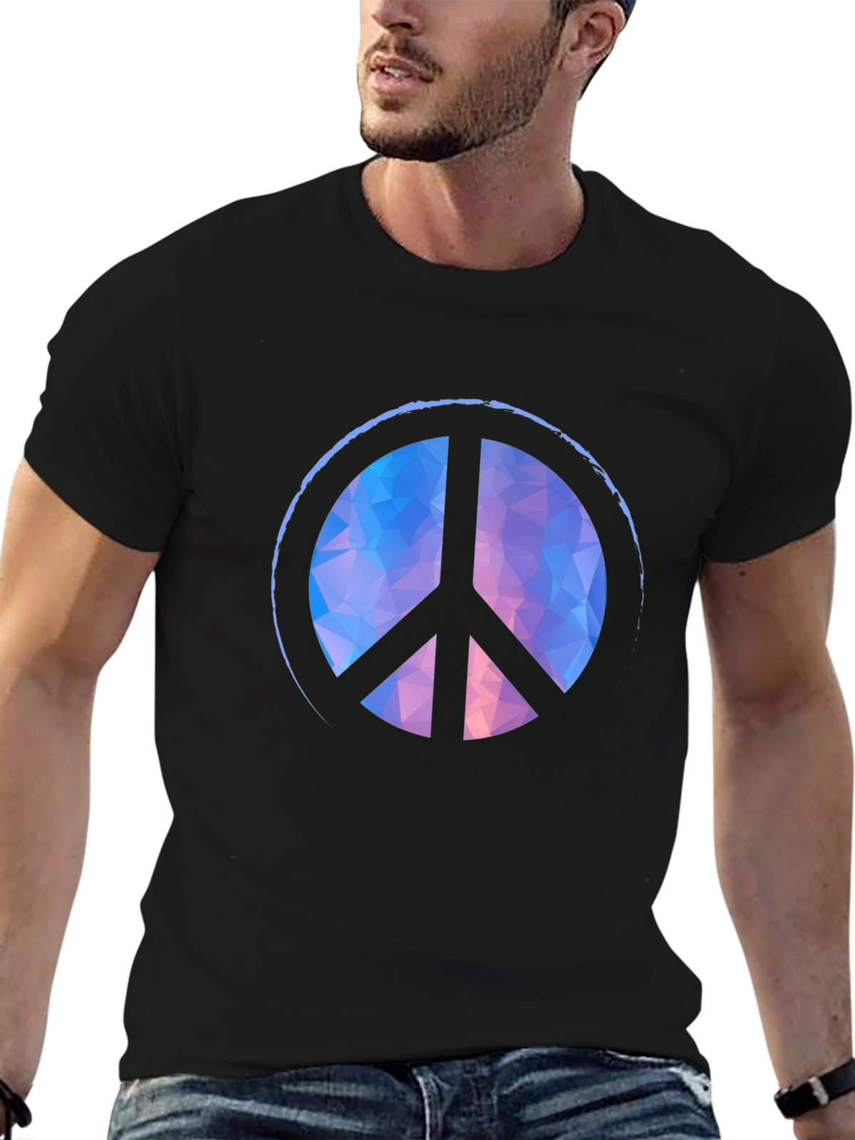 Geometric Peace Sign Black T-Shirt