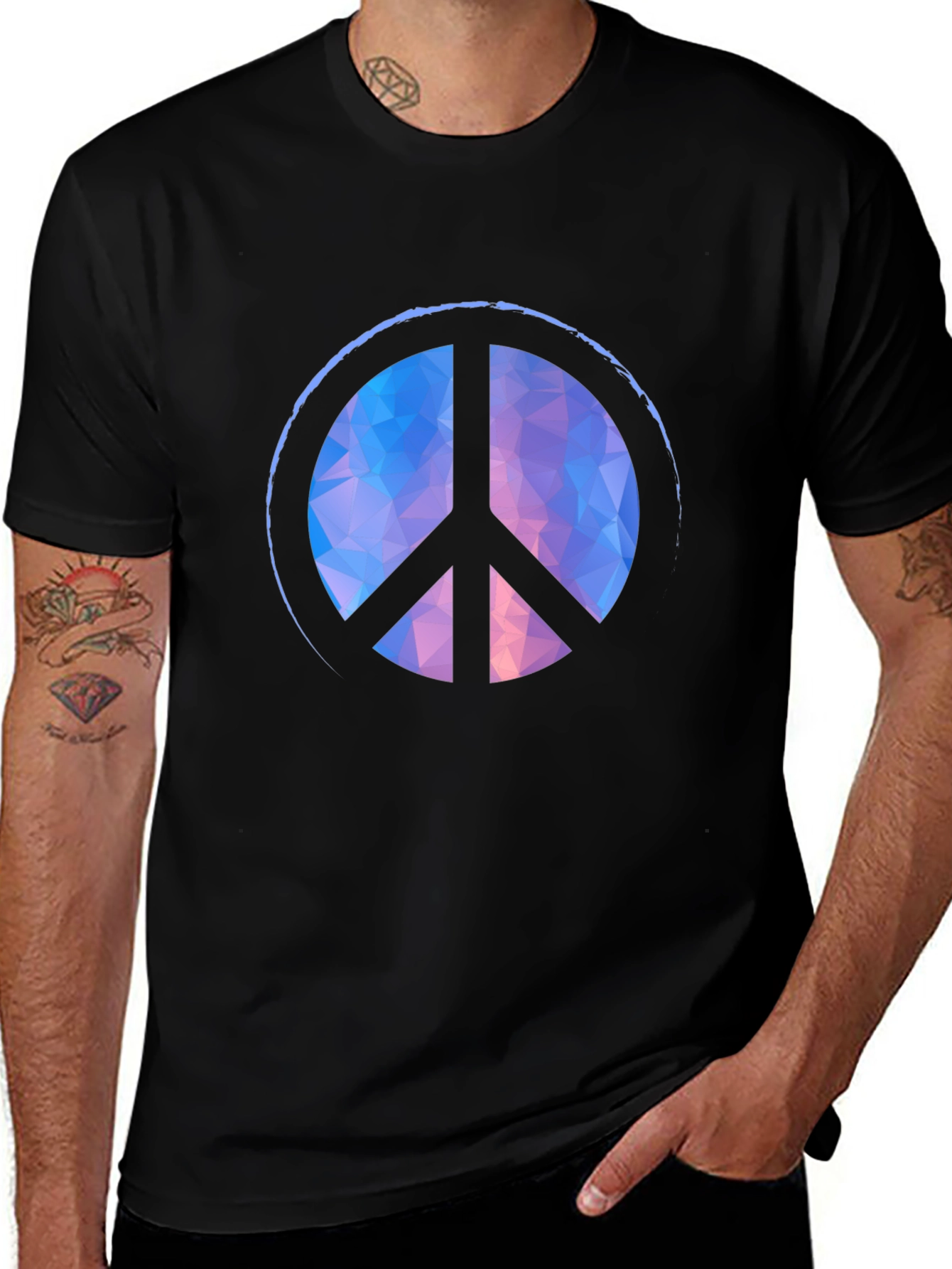 Geometric Peace Sign Black T-Shirt