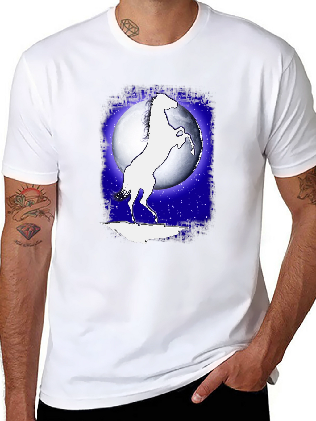 Horse Silhouette Moon Graphic Black T-Shirt