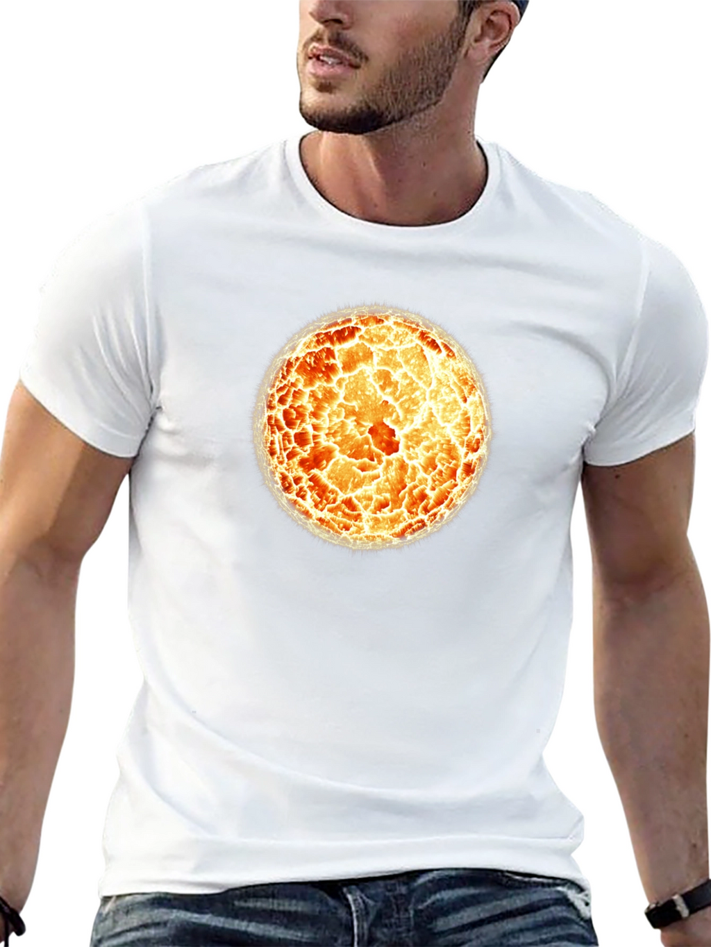 Fiery Sphere Graphic T-Shirt - Cool Design