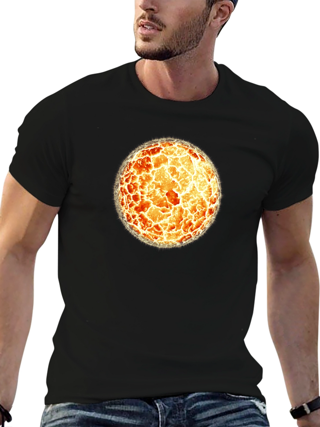 Fiery Sphere Graphic T-Shirt - Cool Design