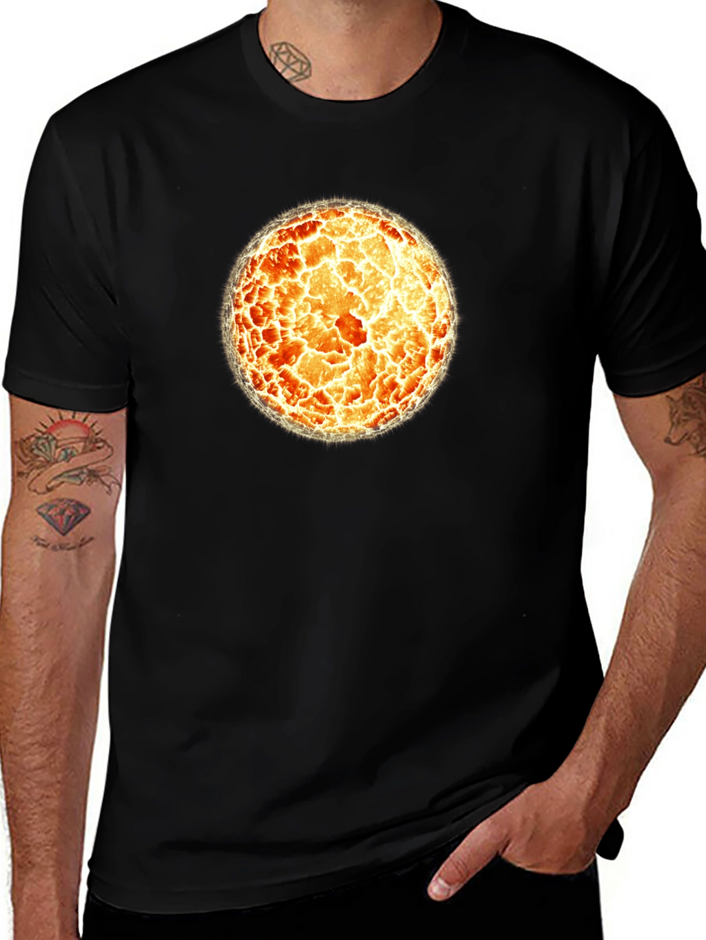 Fiery Sphere Graphic T-Shirt - Cool Design