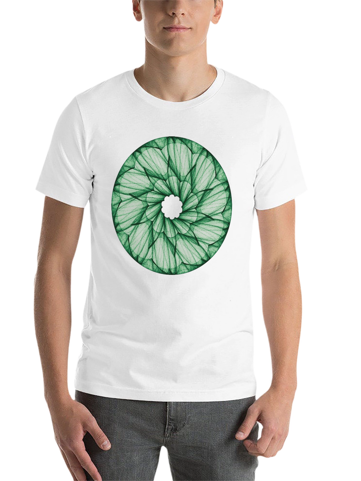 Green Leaf Mandala T-Shirt - Nature Inspired Design