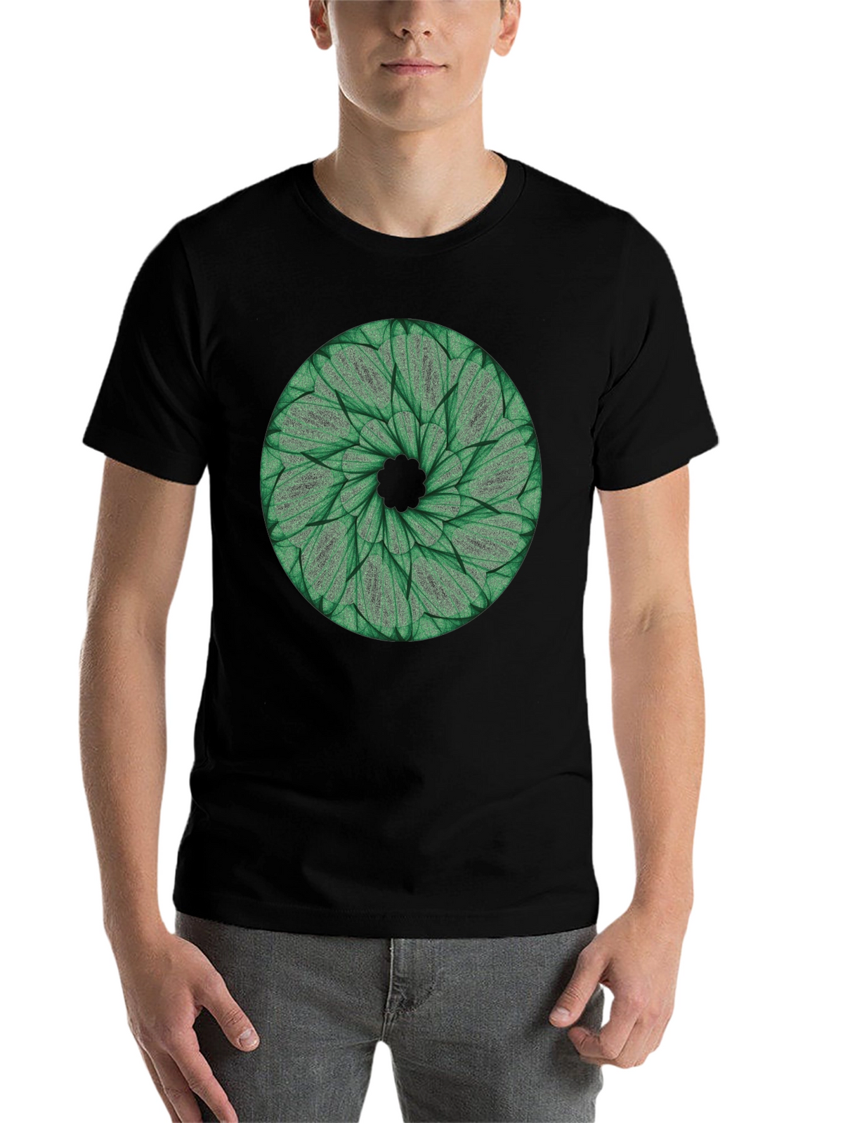 Green Leaf Mandala T-Shirt - Nature Inspired Design