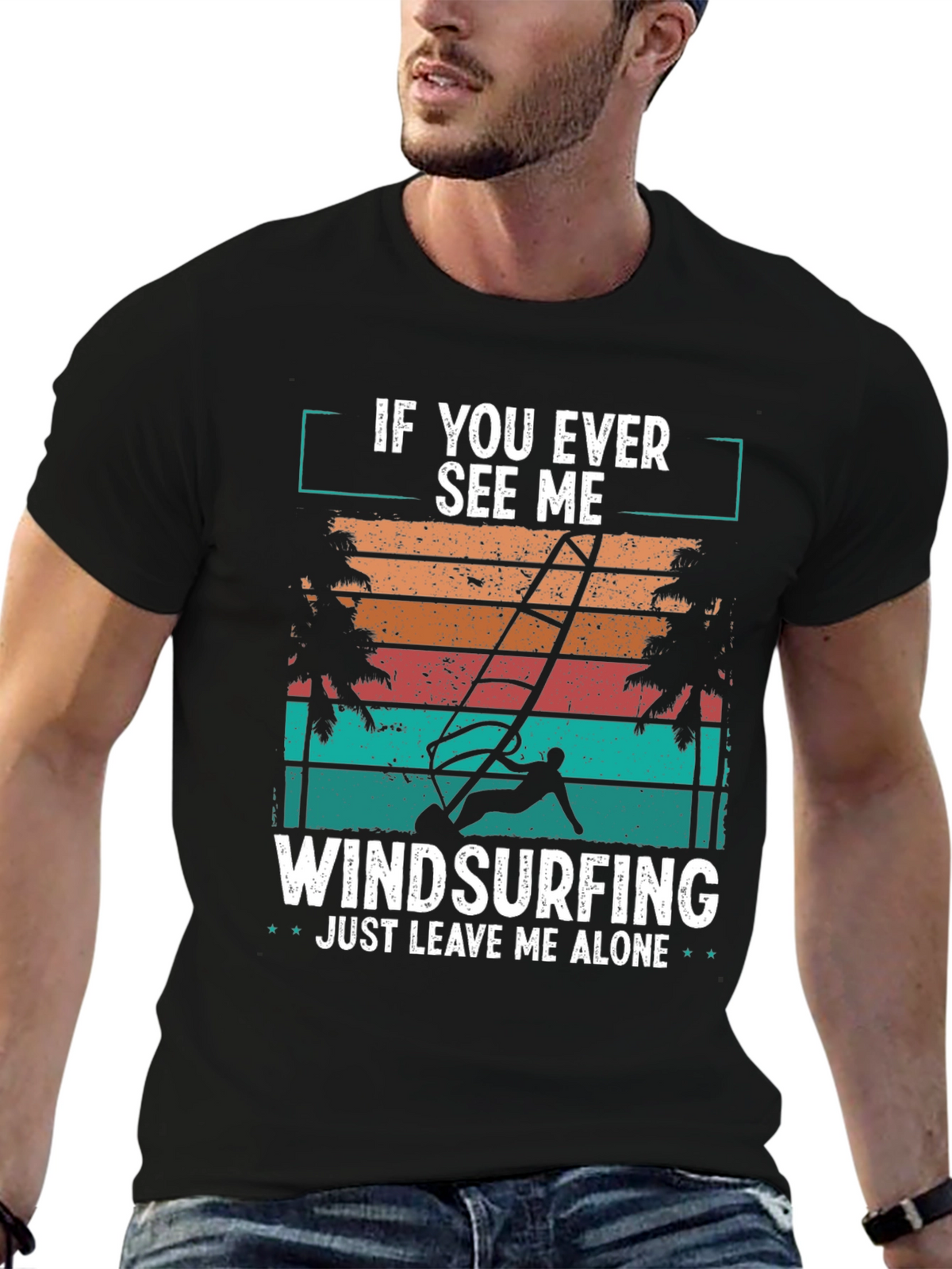 Windsurfing T-Shirt - Just Leave Me Alone Retro Design