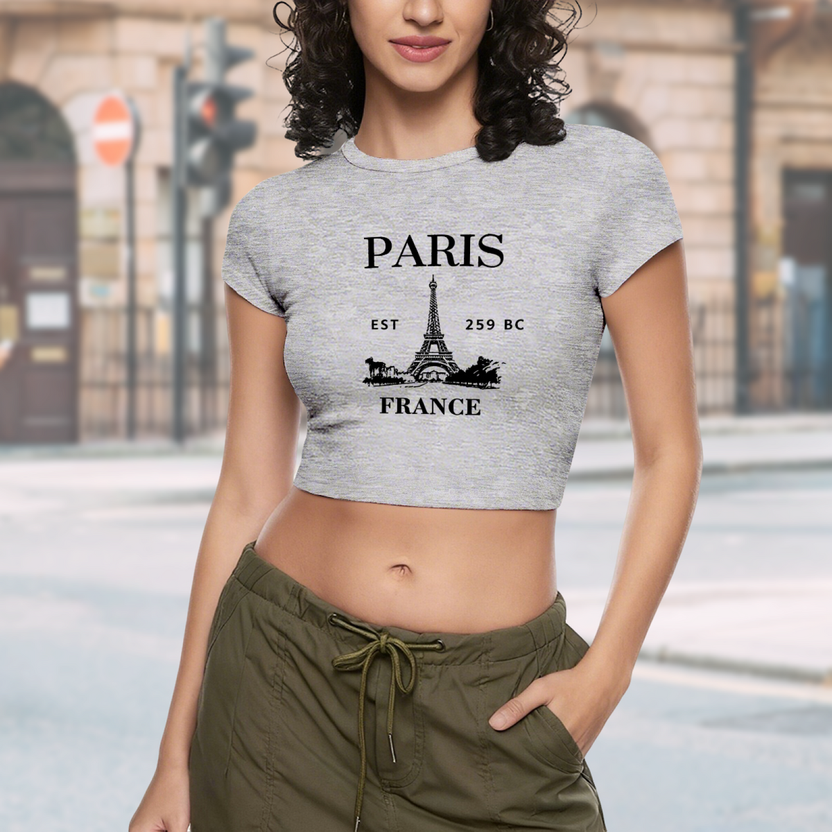 Retro Paris Eiffel Tower Grey Crop Tee ¨C Vintage Travel Aesthetic Top