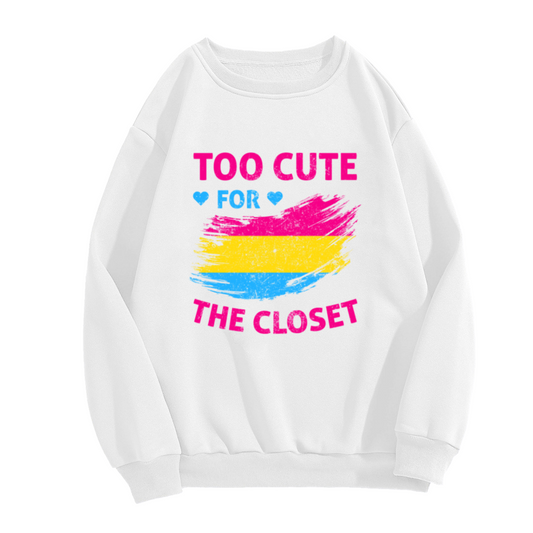 Too Cute For The Closet Pansexual Pride Crewneck Sweatshirt, Brushstroke Flag Pullover, LGBTQ Gift