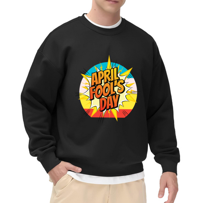 April Fools Day Sweatshirt | Pop Art Comic Explosion Graphic Crewneck, Retro Cartoon Pullover Top, Prank Day Gift for Men Women
