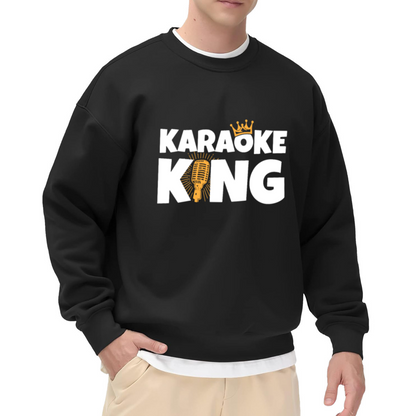 Karaoke King Crown Microphone Retro Crewneck Sweatshirt | Vintage Singing Graphic Pullover, Karaoke Lover Gift