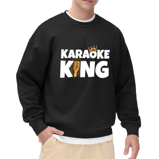 Karaoke King Crown Microphone Retro Crewneck Sweatshirt | Vintage Singing Graphic Pullover, Karaoke Lover Gift