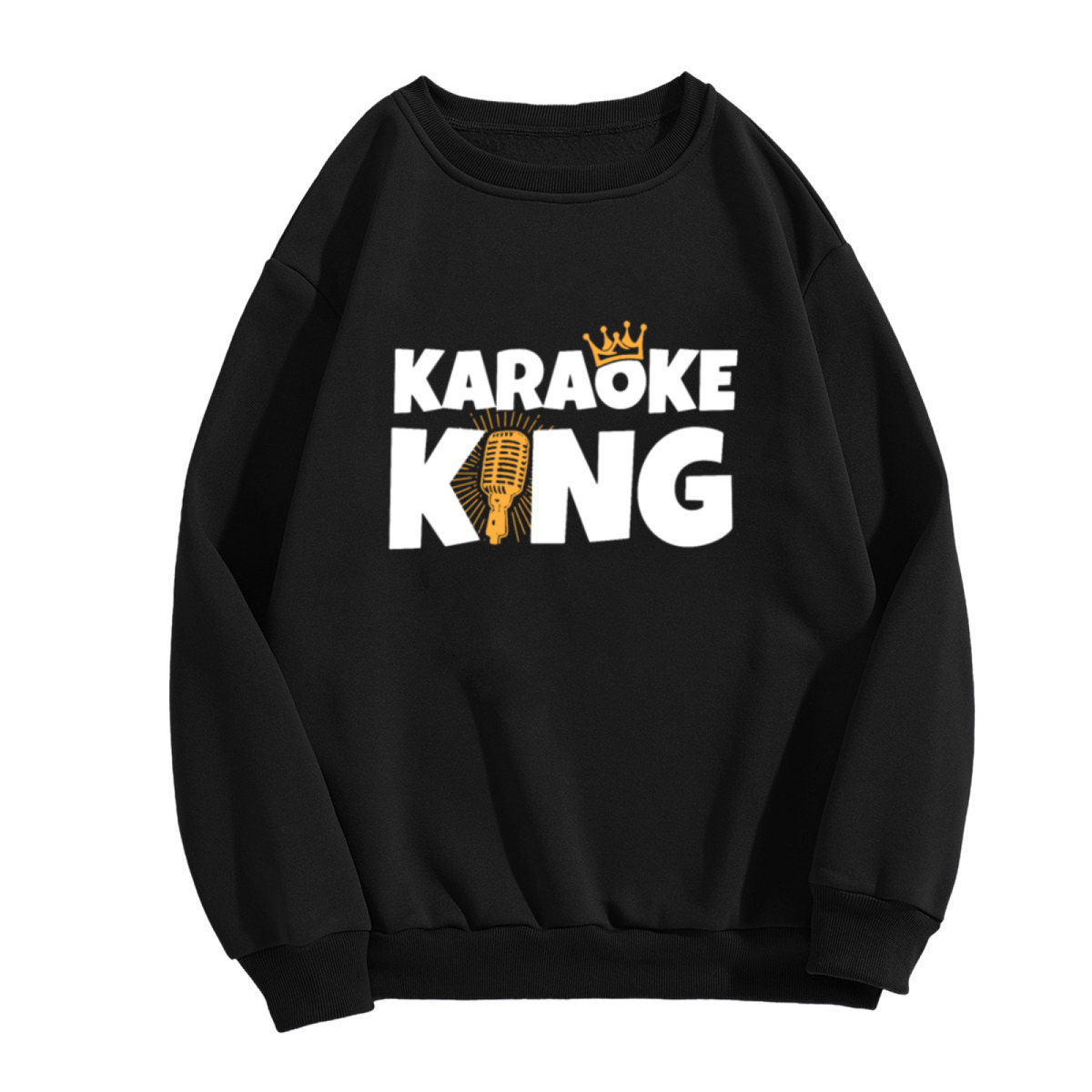 Karaoke King Crown Microphone Retro Crewneck Sweatshirt | Vintage Singing Graphic Pullover, Karaoke Lover Gift