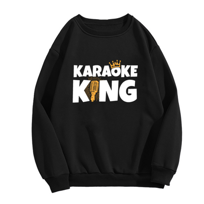 Karaoke King Crown Microphone Retro Crewneck Sweatshirt | Vintage Singing Graphic Pullover, Karaoke Lover Gift