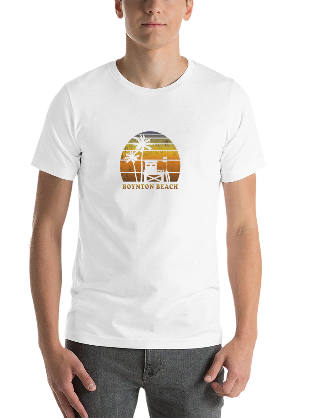 Boynton Beach Retro T-Shirt - Palm Tree Sunset Design