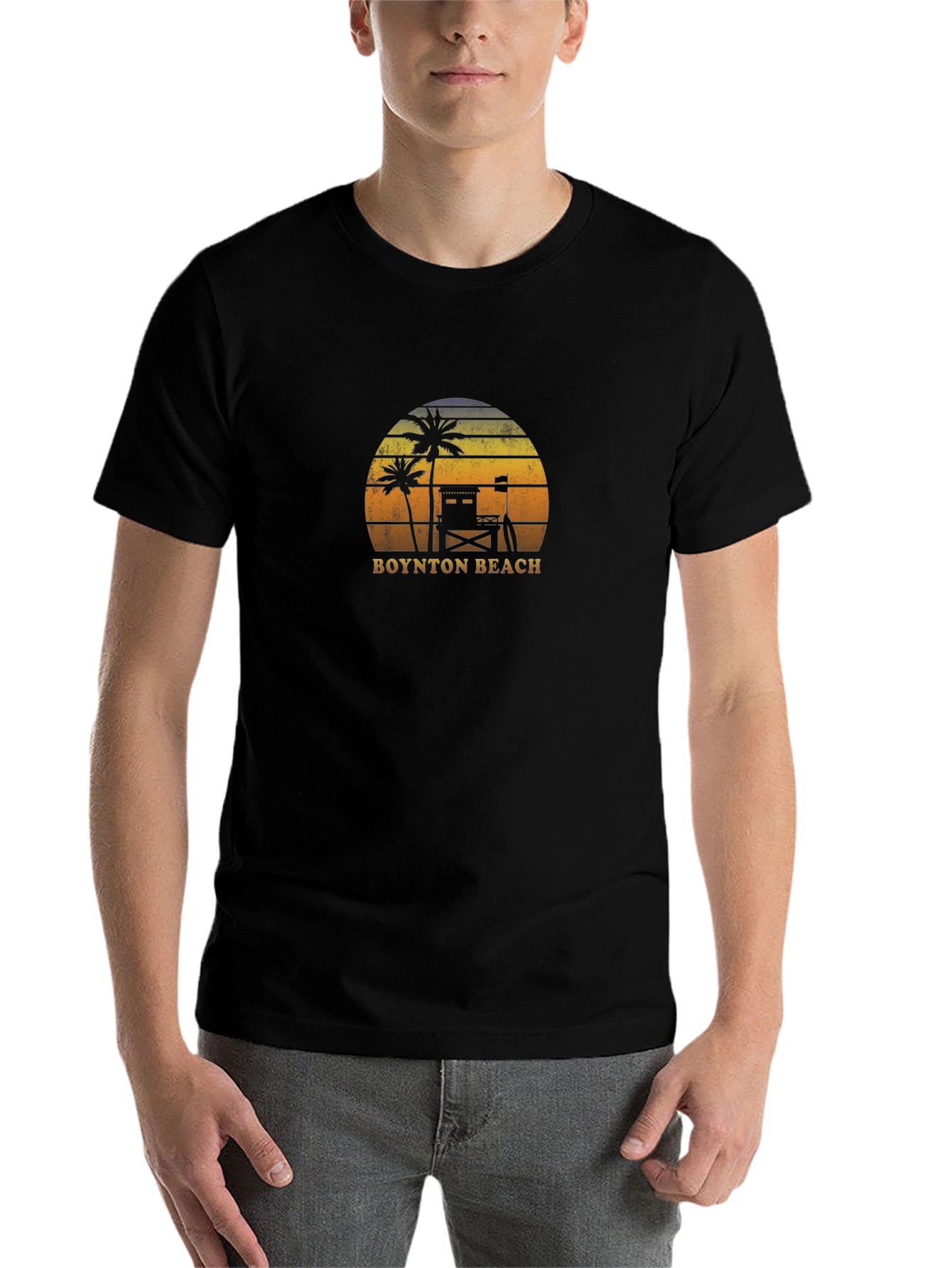 Boynton Beach Retro T-Shirt - Palm Tree Sunset Design