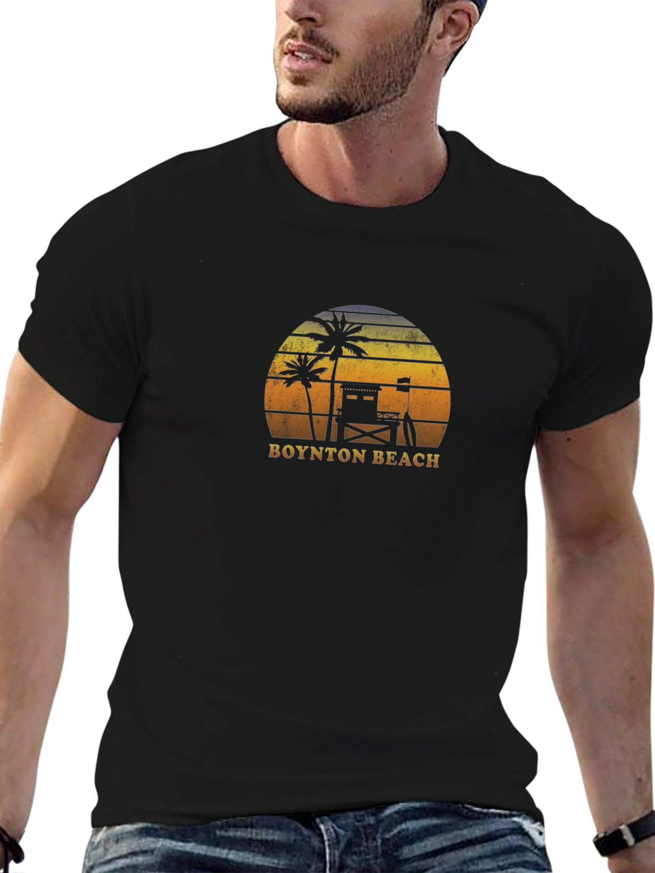 Boynton Beach Retro T-Shirt - Palm Tree Sunset Design