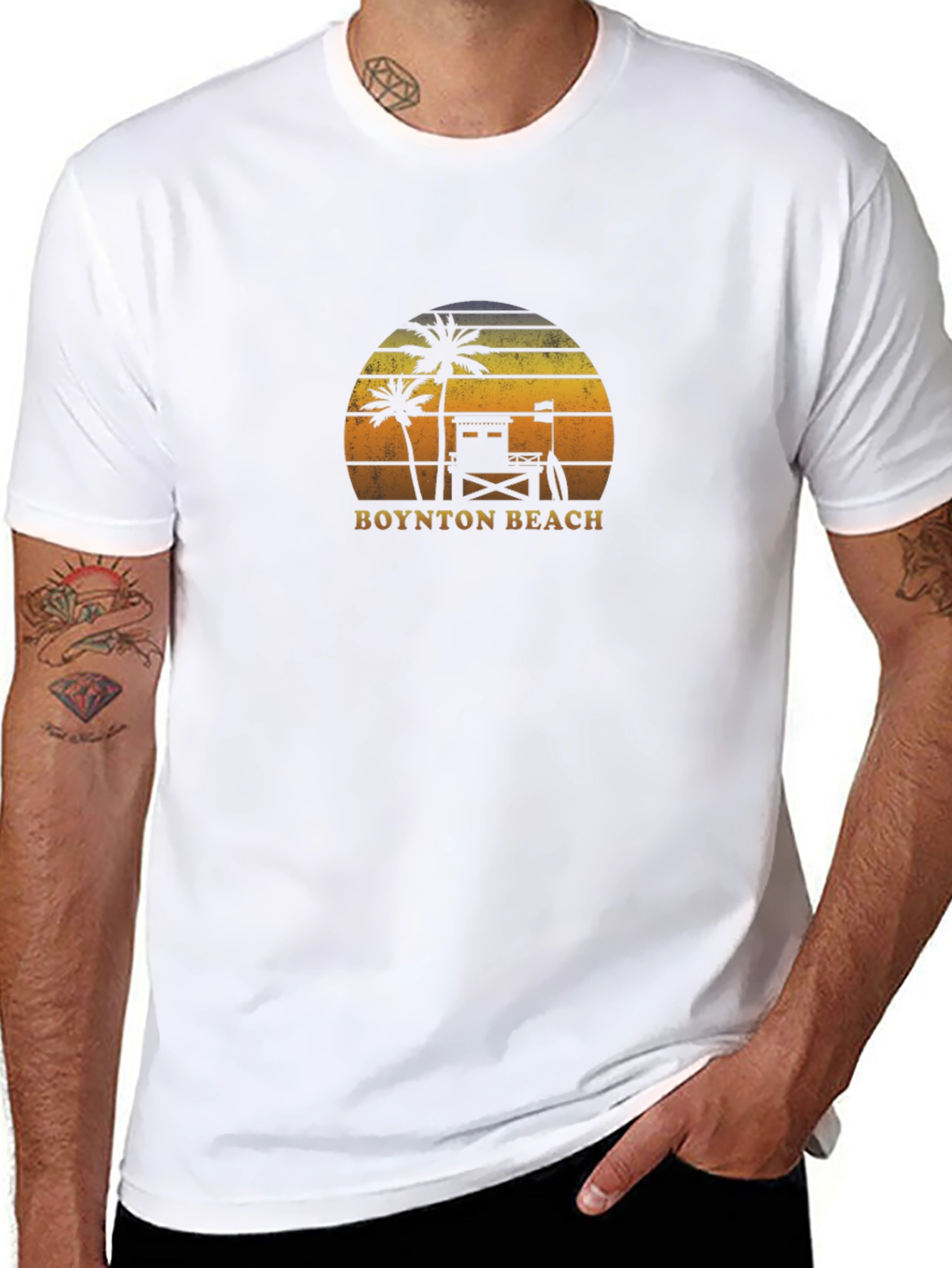 Boynton Beach Retro T-Shirt - Palm Tree Sunset Design