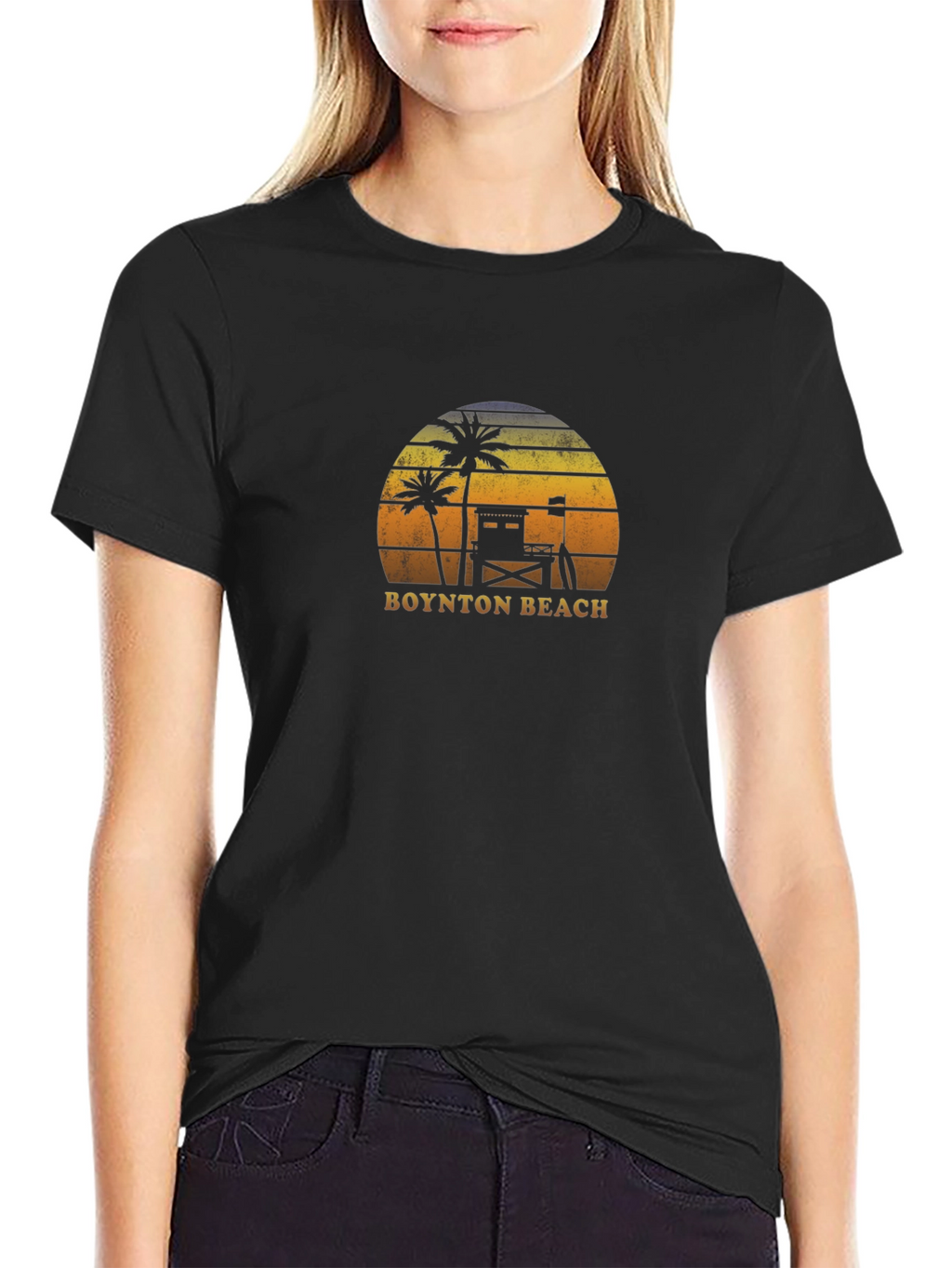 Boynton Beach Retro T-Shirt - Palm Tree Sunset Design