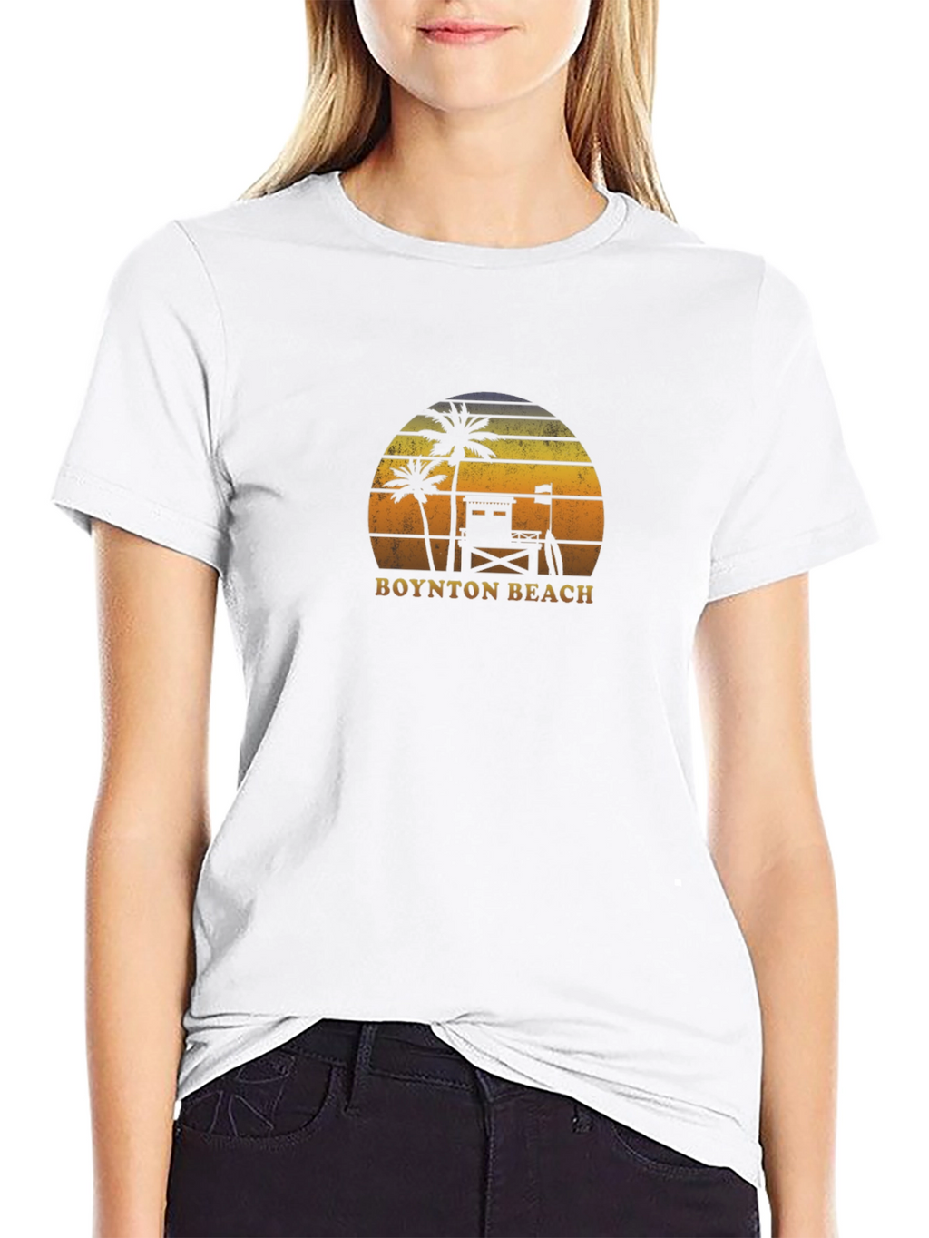 Boynton Beach Retro T-Shirt - Palm Tree Sunset Design